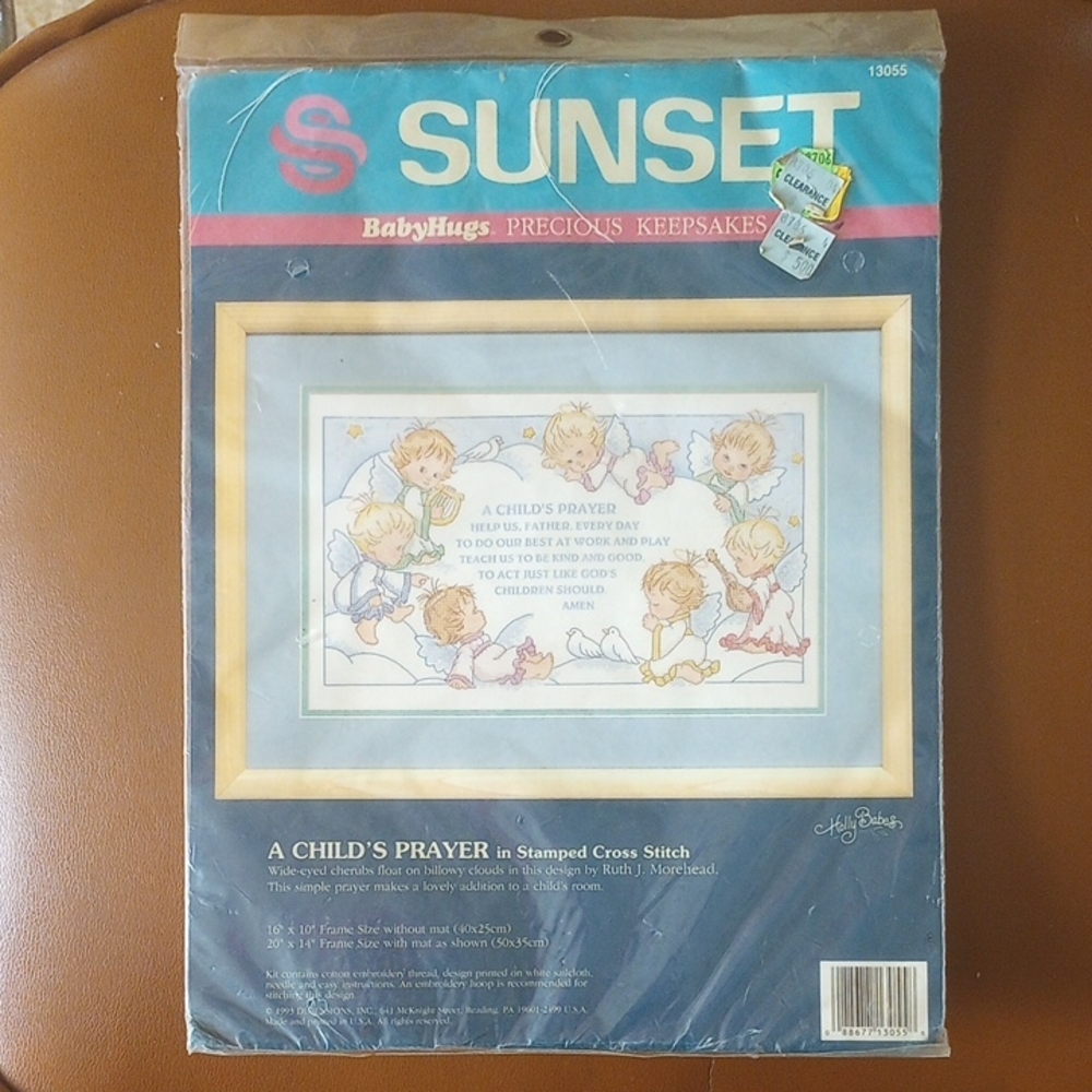 NWT Sunset Baby Hugs Stamped Cross Stitch Sampler Kit #13055 A Child's Prayer